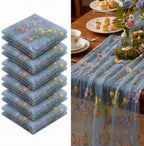 Blue Floral Table Runner 10ft Embroidery Tulle Spring Wildflower Gauze Table Runner Seasonal Summer Butterfly Kitchen Dining Decoration for Wedding Baby Shower Birthday Party (6 Pcs) by Windkream