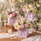 12 Pack Galvanized Square Vases with Floral Foam 3.5 Inch, Pink - Image 4