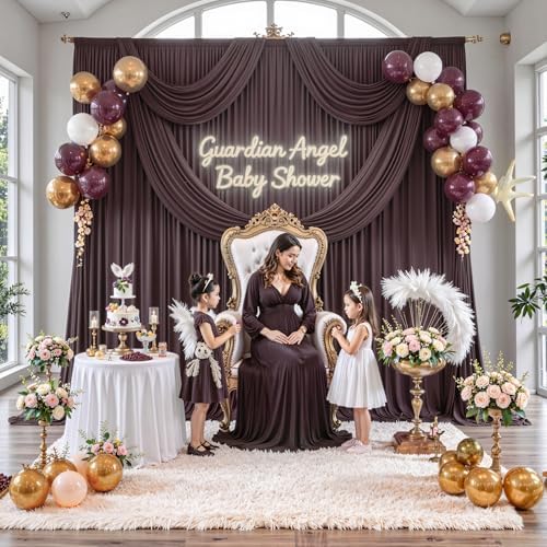 40 ft x 10 ft Wrinkle Free Brown Backdrop Curtain for Parties, Wedding Brown Photo Backdrop Drapes, Fabric 8 Panels 5ft x 10ft for Baby Shower Photoshoot Engagement Birthday Photography Background - Image 6