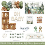 Let the Adventure Begin Baby Shower Decorations, 131 PCs Adventure Awaits Baby Shower Party Supplies with Mountain Backdrop, Balloon Garland, Mom to Be Sash for Boys Forest Woodland Party - Image 2