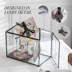 Glass Cards Box with Slot & Lock - 10.2" x 5.9" x 8" Vintage Geometric, Wedding Receptions, Home Reception, Tabletop Decor, Christmas Party, Black - Slot Length 6.1 Inches - Image 3