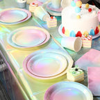 Iridescent Pastel Rainbow Party Decorations - Serve 50, Holographic Pastel Paper Plates and Napkins, Disposable Iridescent Rainbow Plates, Cups, Napkins for Girls Birthday, Wedding, Baby Shower - Image 5
