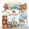 Hombae Cowboy Baby Shower Decorations – 108PCs A Little Cowboy is On The Way Party Supplies Set with Backdrop, Balloon Garland, Banner, Tablecloth, Boxes, Sash and Badge by Hombae