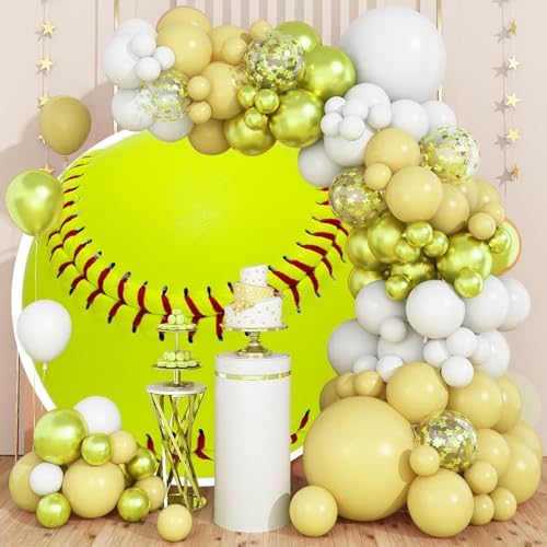 Renaiss 6.5x6.5ft Green Softball Round Backdrop Covers for Photoshoot Girls Kids Portrait Softball 3D Printing Circle Background Baby Shower Birthday Fans Events Party Decors Arch Photo Booth Props - Image 6