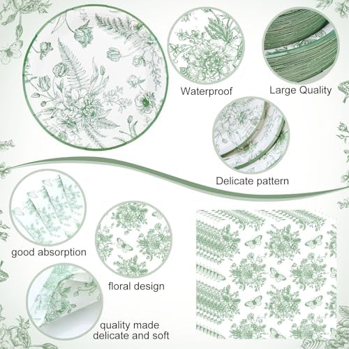 Funnymoom 400 Pcs Sage Green Floral Party Supplies for 50 Guests - Image 3