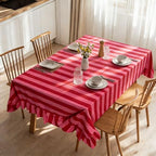 JarThenaAMCS Ruffle Tablecloth Table Cloth Boho Pink Red Striped Rectangle Decorative Table Cover for Home Kitchen Baby Shower Party Wedding Decor, 60 x 120 Inch - Image 5