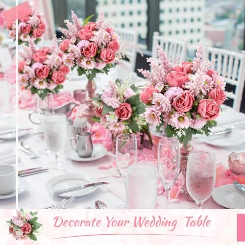 Zeyune 8 Pcs 13.4 Inch Artificial Flowers Bouquet,Rose,Bean Paste Pink - Image 4