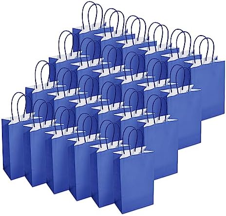 DjinnGlory 100 Pack Small Navy Nautic Blue Paper Gift Bags with Handles Bulk Set for Graduations, Small Business, Birthday Party Treats, 9x5.5x3.15 Inch by GiftWrappingSupplies