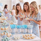 Domensi 204 Pcs Baby Shower Disposable Cutlery Set Utensil Holders, Blue - Image 4