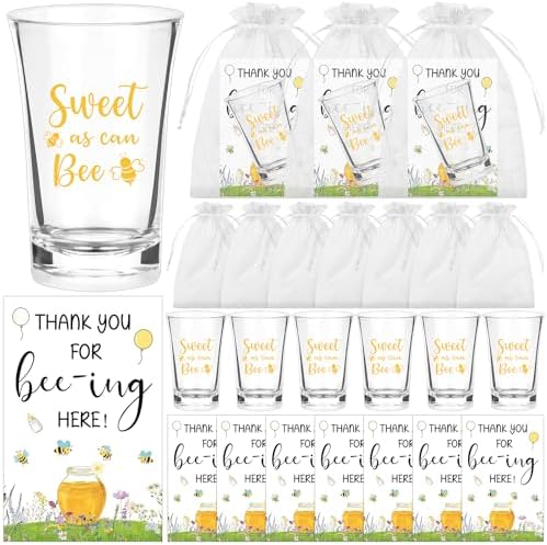 60 Sets Bee Baby Shower Favors for Guests Sweet as Can Bee Acrylic Shot Glasses Souvenir Clear Shot Glasses with Thank You Card Organza Bag Honey Be-e Gifts for Gender Reveal Return by Unknown