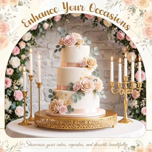 Wenqik 20 Inch Gold Cake Stand Set Metal Round Cupcake Dessert Stand with Cake Cutting, Flower Spatula Wedding Cupcake Pastry Display Candy Holder Display for Wedding Party Birthday Baby Shower - Image 6