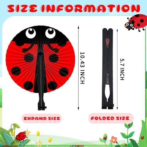 Taiyin 24 Pcs Ladybug Paper Fans Party Supplies Baby Shower Birthday Gifts - Image 2