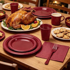 250Pcs Burgundy Plastic Party Plates and Napkins Set for Christmas,Birthday - Image 3