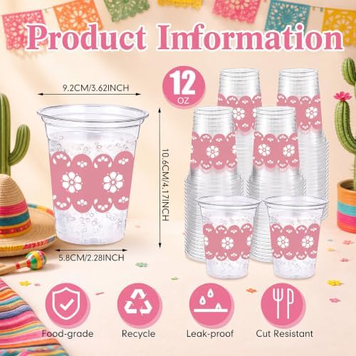 100 Pcs Pink Cielito Lindo Plastic Cups for Baby Shower Wedding - Image 2