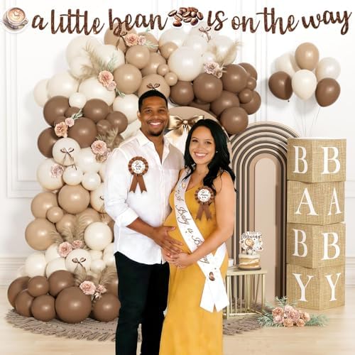 Costova Coffee Baby Shower Party Decorations – 120 Pcs A Baby Is Brewing Party Supplies with Balloon Garland, Banner, Backdrop, Tablecloth, Cake & Cupcake Toppers, Boxes, Badges, Sash, Poster - Image 6