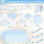 Ceenna 392 Pcs Blue Gingham Paper Plates Napkins Cup Party Supplies for 48 - Image 2