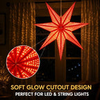 GalaxyArts 7-Point Paper Star Lantern - Striped Cutout Hanging Light Decoration - Foldable Hollow Out Star Lamp Shade for Home, Party, Christmas, Wedding Décor - Indoor/Outdoor 3D Hanging Star(Red) - Image 4