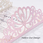 50pcs Pink Quinceanera Invitations Wedding Invites with Butterfly Ribbons - Image 5