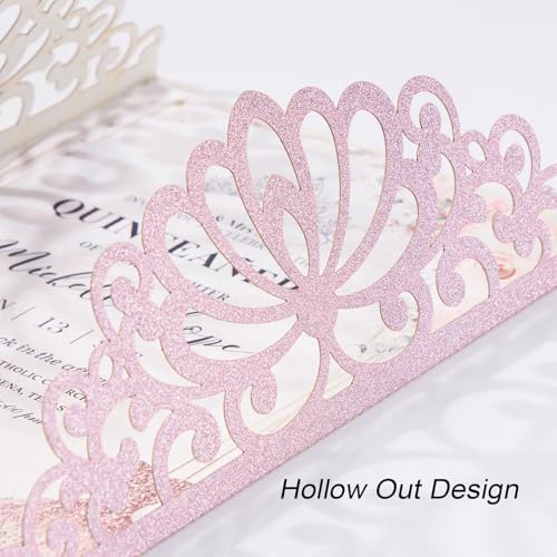 50pcs Pink Quinceanera Invitations Wedding Invites with Butterfly Ribbons - Image 5