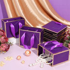 Yeaqee 100 Pcs Mini Metallic Paper Gift Bags with Handle, Purple, Gold - Image 7