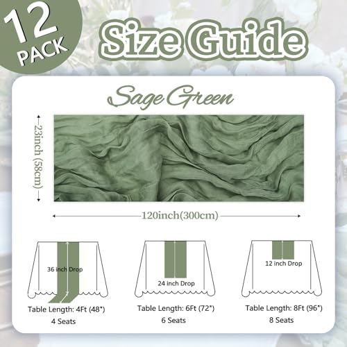 12 Pack Sage Green Cheesecloth Table Runner 23 x 120 Inch 10Ft - Image 2