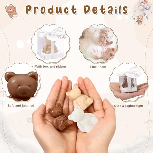 Geosar 36 Pack Bear Soap Shower Favors Thank You Tag Box,White Brown - Image 3