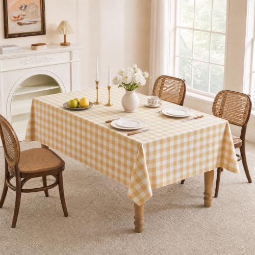 Summer Gingham Tablecloth Rectangle Table Cotton Linen Fabric Picnic Checkered Table Cloth Farmhouse Washable Wrinkle Free Buffalo Plaid Table Cover for Outdoor Birthday Party, Yellow, 60x90 - Image 3
