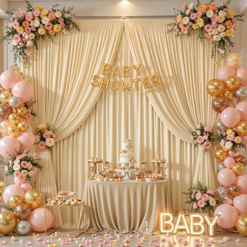 40x10ft Champagne Backdrop Curtain Panels for Parties - Wrinkle Free Polyester Photo Curtain Backdrop Wedding Back Drop Fabric Drapes for Party Decorations Background for Photography - Image 5