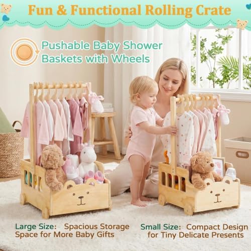 Small Wooden Baby Shower Crate Closet with Wheels and Handle - Image 3