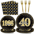 40th Theme Bithday Party Tableware Vintage 1986 Party Supplies 40 Year Old Birthday Decorations Plates Napkins Forks Black and Gold Dinnerware Favors for Men or Women by ZOIIWA