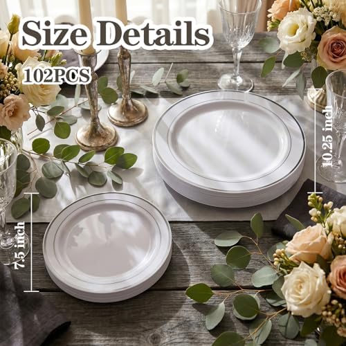I00000 102 Pcs Silver Plastic Plates, Premium Silver Disposable Plates - Image 4