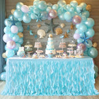 Partisky Aqua Blue Tulle Curly Willow Table Skirt for Rectangle Table 9ft, Ruffle Tutu Table Cloth for Boys Baby Shower,Birthday Party Candy Cake Tables - Image 2