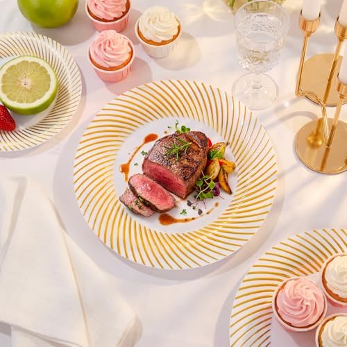 IOOOOO 100Pcs 10" Gold Plastic Dinner Plates, Heavy Duty Disposable Plates - Image 5