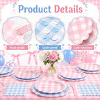 ArtSocket 162 Pack Baby Gender Reveal Party Supplies for 24 Guests, Gingham - Image 3
