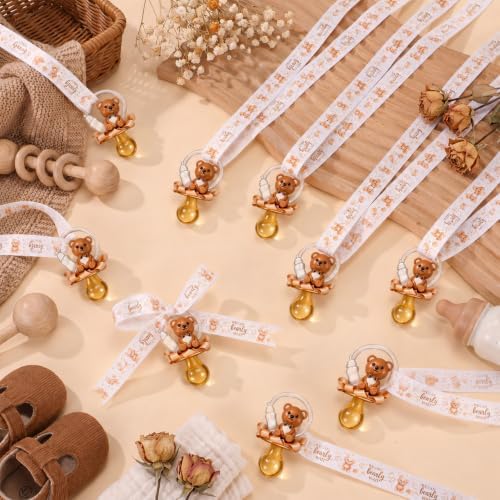 Coume 60 Pcs Baby Shower Pacifiers Necklace Cute Bear Bottle Acrylic Pacifiers Necklaces for Baby Shower Games Guests Gender Reveal Party Favors Prize Decorations DIY (Brown,Cute) - Image 2