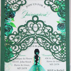 Hosmsua 50PCS Personalized Emerald Green Quinceanera Invitations Kit, 5.1x7.3 Inch Laser Cut Floral Crown Pocket Quinceanera Invitation Cards with Envelopes for Birthday Quince Anos Invite - Image 6