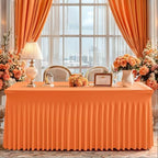 Wish Care 2 Pack Orange Spandex Table Clothes for 8 Foot Rectangle Tables, 8FT Wrinkle Free Fitted Tablecloths Ruffles Design Table Cover for Party, Banquet, Wedding and Events - Image 6