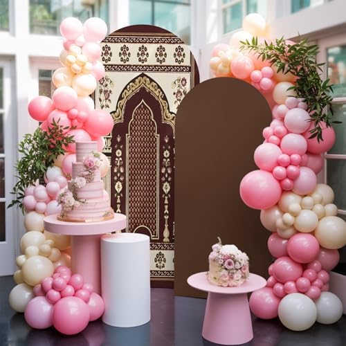 Double Arches Columns Spandex Arch Backdrop Cover for Balloon Garland, Cream Floral Accents Double-Sided Chiara Backdrop Stand Cover, Elastic Background for Birthday Party, Baby Shower Decor 7.2FT by EwdeWwo