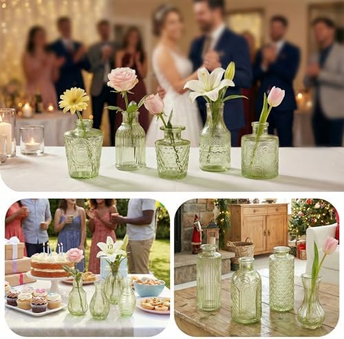 Glass Bud Vases in Bulk Small Mini Green Vase for Flowers 23pc - Image 2