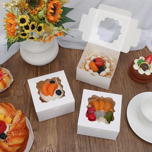 TOMNK 150pcs Small Cookie Boxes with Window, 4x4x2.5In Small Bakery Boxes - Image 5