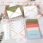 200 Set Thank You Cards with Envelopes Stickers 5 Colors Beautiful Thank You Cards Bulk Elegant Blank Notes Card for Business, Wedding, Baby Shower, Graduation, Birthday, All Occasions - Image 3