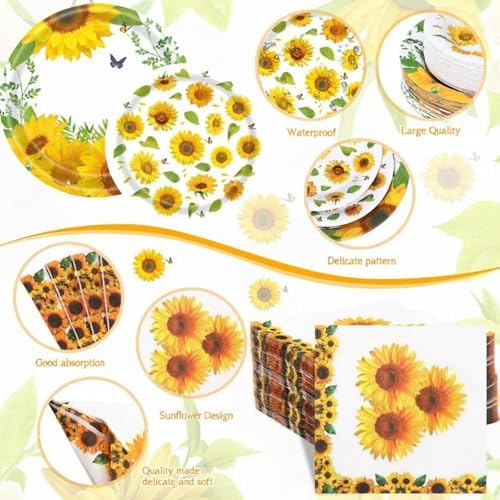 Pickmesh 400 Pcs Sunflower Party Supplies Paper Plates and Napkins Serve 50 - Image 3