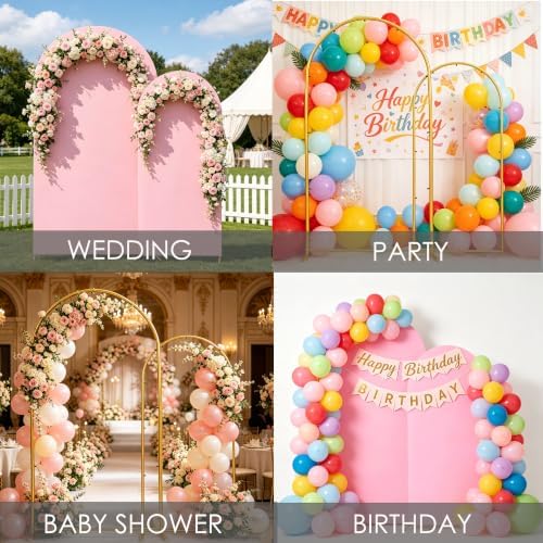 Set of 2 Metal Arch Backdrop Stands with Pink Covers, 6/7.2FT - Image 6