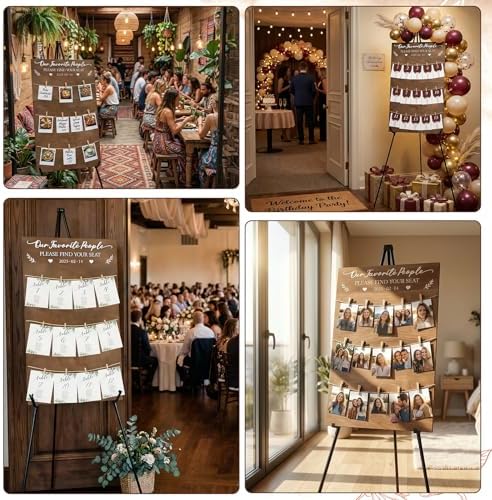 OurWarm Seating Chart for Wedding Reception Display, 29.5x16.5 Inch Rustic Wedding Seating Chart Board with Display Stand, Please Find Your Seat Sign for Baby Shower Wedding Reception Decorations - Image 7
