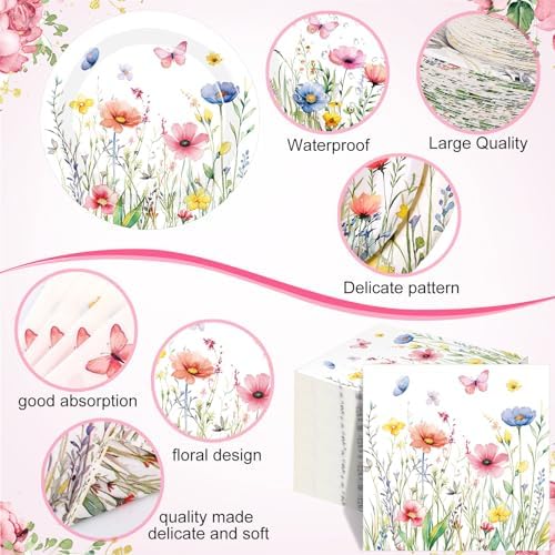 Wildflower Party Decorations, Paper Plates Napkins Cups Serve 50, Vivid - Image 3