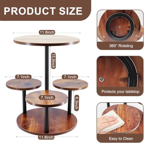 4 Tier Round Cupcake Tower Stand for 50 Cupcakes, 360° Rotating Wood Cake Stand with Tiered Trays, Farmhouse Cookie Stand for Dessert Table Display for Wedding Birthday Baby Shower Tea Party - Image 2