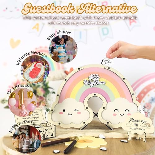 Boho Rainbow Baby Shower Guest Book Alternative Wooden Drop Box Frame - Image 2