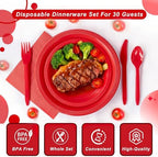 WELLIFE 210Pcs Red Plastic Plates,Party Plates and Cups and Napkins Sets - Image 3
