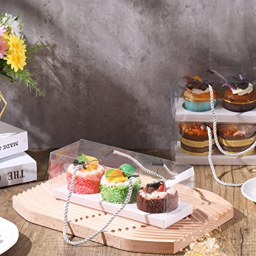 Thenshop 40 Pcs Clear Cupcake Boxes 9x3x3 in 3 Compartment Holder,White - Image 5