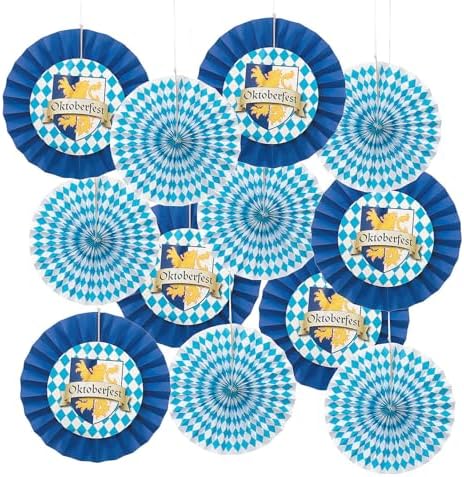Fun Express Oktoberfest Hanging Fans – 12" to 14" Paper Fans Hanging Party Decorations, Birthday Parties, Bridal Showers, Baby Showers, Wedding – 12 Pieces by FunExpress